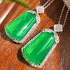 Colgante Guofeng Vintage de alta calidad Plata 925 Ágata Calcedonia Verde Natural de alta calidad