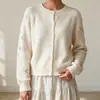 Cárdigan de punto jacquard floral rosa con mangas raglán y cuello redondo para mujer, nuevo suéter abrigo suave y delicado versátil de otoño e invierno