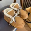 Nuevos Zapatos de Invierno y Pantuflas de Algodón para Mujer Hogar Interior Cálidos Suela Gruesa Zapatos Postparto Se Pueden Usar Afuera Zapatos de Algodón con Lazo