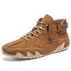Sapatos casuais de couro plus size estilo britânico moda mid-top slip-on botas de couro de cor sólida polvo sapatos de caminhada