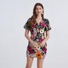 Aliexpress Comercio Exterior Transfronterizo Ropa de Mujer Bordado Pesado Aplique Tridimensional Vestido Elegante de Verano con Mangas Abullonadas