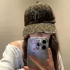 Gorra de Béisbol Retro Americana con Estampado de Leopardo Dulce y Fresca con Lazo para Mujer, Vintage Cepillada para Circunferencia de Cabeza Grande, Gorra Visera para Adelgazar la Cara
