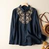 Camisa Vintage para Mulheres com Design Artístico de Bordado Retrô, Estilo de Nicho, Caimento Solto, Emagrecedora, Adequada para o Dia a Dia, Novo Modelo 2026