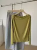 Top de Manga Larga Lyocell Tencel Lana Cuello Barco Capa Base para Mujer 2026 Otoño Estilo Coreano Elegante Top de Capa Base de un Hombro
