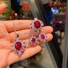 Livro Vermelho Pequeno Venda Quente Brincos de Diamante Anel Terno Feminino Imitação Gema Vermelha Pombo Pingente Denier