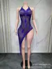 Saia Irregular Gola Halter Costas Nuas Transfronteiriça Brilhante Strass Aniversário Festa de Coquetel Vestido de Noite Performance Vestido Longo Fantasia