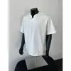Camiseta de manga corta para hombre, diseño de botones con cuello en V, peso pesado de verano, corte holgado casual, elegante y guapa, color liso, moderna