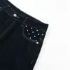 Calça jeans estilo high street americana para homens, marca moderna com design de patches de estrela, calça única solta de perna larga e corte curvo