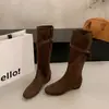 Botas de Gamuza con Cordones y Tacón de Bloque para Mujer Botas Largas 2026 Otoño/Invierno Uso Bidireccional Oculto para Aumentar la Altura Botas Altas Botas Vaqueras Botas Adelgazantes
