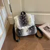 Bolsa de Cordón Navideña de Peluche con Diseño de Ciervo, Bolso Cruzado de Encaje, Mochila de Otoño de Gran Capacidad, Bolso Peludo de Otoño e Invierno, Bolso de Doble Hombro