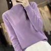 Suéter feminino de outono e inverno com gola alta discreta, mangas compridas, caimento solto, modelador, pulôver versátil, camisa base de fleece, top de tricô