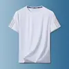 Camiseta de manga curta masculina verão corrida respirável fitness seda gelada secagem rápida roupas finas tops esportivos masculinos gola redonda