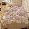 Juego de cuatro piezas de terciopelo con relieve estilo francés, funda de edredón cálida de doble cara de terciopelo de leche Clase A, sábana, juego de tres piezas de felpa para niñas