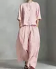 Novidades Primavera e Verão 2026 Transfronteiriço Europeu e Americano Conjunto de Camisa Casual Cor Sólida Feminina Calça Solta Conjunto de Duas Peças