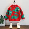 Suéter de dinosaurio verde para niños, camisa de punto de dibujos animados para niños, suéter de invierno para niños que combina con todo
