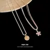 Colar Pingente Flor de Zircônia de Camada Dupla, Design de Nicho, Moderno e Exquisito, Corrente Elegante para Clavícula, Toque de Luxo Leve e de Alta Qualidade