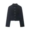 Atacado Transfronteiriço Moda Feminina Nova Primavera Jaqueta Curta de Botão Único Estilo Europeu e Americano em Poliéster Azul Marinho
