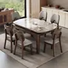 Conjunto de Mesa e Cadeiras de Jantar em Madeira Maciça Cor Nogueira Preta Pedra Sinterizada Uso Doméstico em Apartamento Pequeno Mesa de Jantar Quadrada e Redonda Dupla Uso Extensível Dobrável