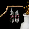 Pendientes Bohemios Azules de Turquesa Estilo Étnico Europeos y Americanos, Pendientes de Borla de Metal Plateado Imitación, Joyería de Borla Vintage para Orejas al por Mayor