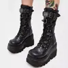 Amazon Botas Martin de Cuña Transfronterizas para Mujer 2022 Nuevo Estilo Punk Europeo y Americano Talla Grande Guapas Botas Medias de Suela Gruesa para Mujer
