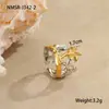 Anel de Pérola Sereia Estilo Novo Oceano Transfronteiriço Anel Aberto Banhado a Ouro de Aço Inoxidável Design de Nicho Joia de Mão