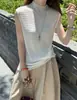 Chaleco de Punto sin Mangas para Mujer Verano Nuevo Cuello Alto Ajustado Favorecedor Color Sólido Versátil Top Camiseta Base Corta