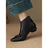 Botines de Estilo Occidental para Mujer, Botines Sencillos de Primavera y Otoño, Punta Redonda, Tacón Medio, Tacón Grueso, Cremallera Trasera, Temperamento Marrón, Felpa Gruesa de Invierno