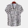 Amazon Comércio Exterior Nova Camisa Masculina Estampa de Leopardo Manga Curta Tamanho Europeu Moda Casual Camisa Solta Lapela para Homens