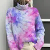 Estación Independiente de Amazon Temu Chaqueta Cardigan Suéter de Cuello Alto Estampado Abstracto Tie-Dye 3D para Mujer E127