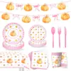 Nuevo Vajilla de Calabaza con Moño Rosa de Amazon para Fiesta de Acción de Gracias Platos de Papel Servilletas de Papel Vasos de Papel Mantel Pe