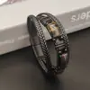 Popular Pulsera Tejida de Estilo Oscuro de Amazon con Piedra Natural Ojo de Tigre y Joyería de Cuero de Doble Capa de Moda para Hombre