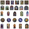 50 Piezas de Pegatinas Retro de Vidrieras de Iglesia, Pegatinas Impermeables Estilo Vidriera Gótica, Pegatinas para Maletas y Diarios al por Mayor