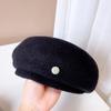 Boina de ala ancha de alta gama para mujer, otoño e invierno, cálida, de lana australiana, tejida, color sólido, celebridad de internet, versátil, sombrero de pintor