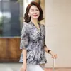 Nueva Camisa de Gasa de Verano para Mamá, Camisa de Manga Tres Cuartos, Moderna Camiseta de Manga Corta de Verano para Mujeres de Mediana Edad y Mayores