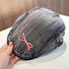 Dongdaemun Nuevo Rosa Dulce Lazo Denim Gorra Delantera Morado Para Mujer Primavera y Otoño Cara Gorra Pequeña Boina