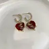 Brincos Vermelhos de Amor Rosa Estilo Francês Vintage Pérola Ano Novo Brincos de Luxo Leve Exquisitos para Mulheres