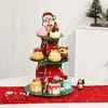 Suministros de Decoración para Fiesta Navideña Soporte de Papel para Pastel Soporte para Pastel Papá Noel Reno Soporte de Exhibición de Postres de Tres Niveles