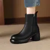 Botines de moda estilo británico de borrego de 7 cm, nueva colección otoño/invierno 2026, punta redonda, suela gruesa, tacón grueso y forrados de felpa para abrigar