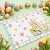 Manteles de Pascua de Venta Caliente Transfronterizos, Lino de Tela Estampado con Huevos y Conejos de Colores, Manteles para Mesa de Comedor, Venta al por Mayor de Fábrica
