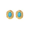 Pendientes de Plata de Ley S925 Chapados en Oro con Cabujones de Turquesa Sintética para Mujer, Pendientes Franceses Retro de Lujo Ligero de Nicho de Gama Alta