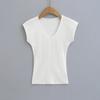 649-25 Primavera Nuevo Estilo Europeo y Americano Spice Girls Sexy Elástica Slim Cuello en V Manga Mariposa Pequeña Casual Vic Camiseta