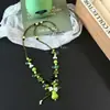 Colar com Miçangas Estilo Floresta Doce e Menina Flor de Pera Verde Retrô Corrente de Clavícula Versátil Estilo Planta de Verão para Mulheres Tendência