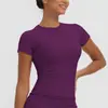 Nuevo producto transfronterizo: Ropa de yoga fina de color liso con cuello redondo, camiseta de entrenamiento ajustada, top deportivo de manga corta, ropa para correr y fitness