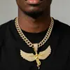 Colar masculino europeu e americano transfronteiriço estilo hip-hop corrente cubana cravejada de diamantes pingente de asas de anjo grandes personalizado clássico