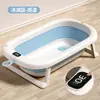 Tina de Baño para Bebé con Sensor de Temperatura Uso en Casa Plegable Antideslizante Tina de Baño para Bebé Puede Sentarse y Acostarse Tina de Baño Ampliada para Niños