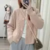 Nuevo suéter chaqueta de moda otoño e invierno, corte holgado, cuello redondo, color liso, cárdigan corto con diseño único, top de manga larga para mujer