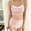 4 ColoresEstilo Americano Simple Retro Casual Deportivo Bloque de Color Sin Tirantes Estilo Ins Conjunto de Tres Piezas Estilo Falda Traje de Baño de Dos Piezas para Mujer