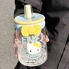 Linda Taza de Vidrio con Popote para Niñas Alto Valor de Color Gran Capacidad Escritorio Separación Té Agua Taza de Té de Burbujas Resistencia a Altas Temperaturas