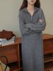 Saia Tricô Gola Lapela Meio Zíper Outono Inverno Novo Estilo Coreano Vestido Longo Solto Suéter Preguiçoso Joelho Estilo Francês