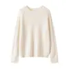 Estilo preguiçoso~Suéter de malha de cashmere com gola redonda feminino outono e inverno novo manga longa solto suéter estilo básico top versátil